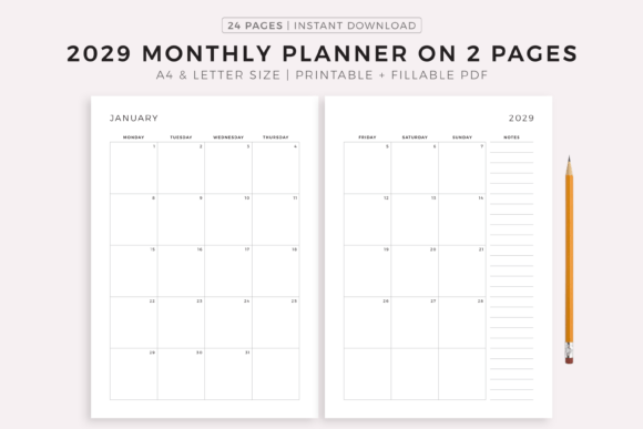 Download 2029 Monthly Planner on Two Pages - Planner Collection