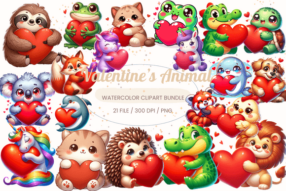 Download Cute Animal Hugging Heart Valentines PNG - Heart valentines Collection