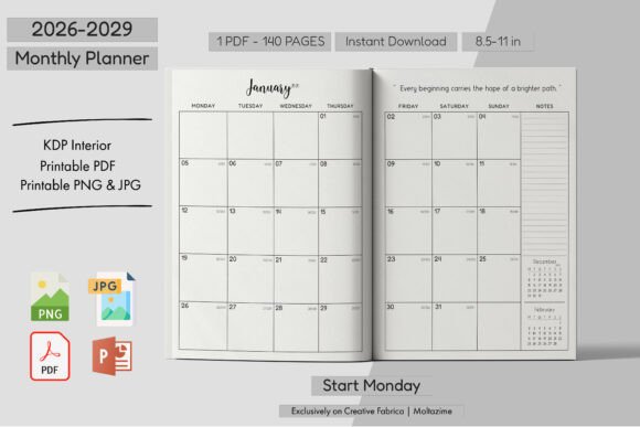 Download 2026–2029 Monthly Planner (Start Monday) - Planner Collection